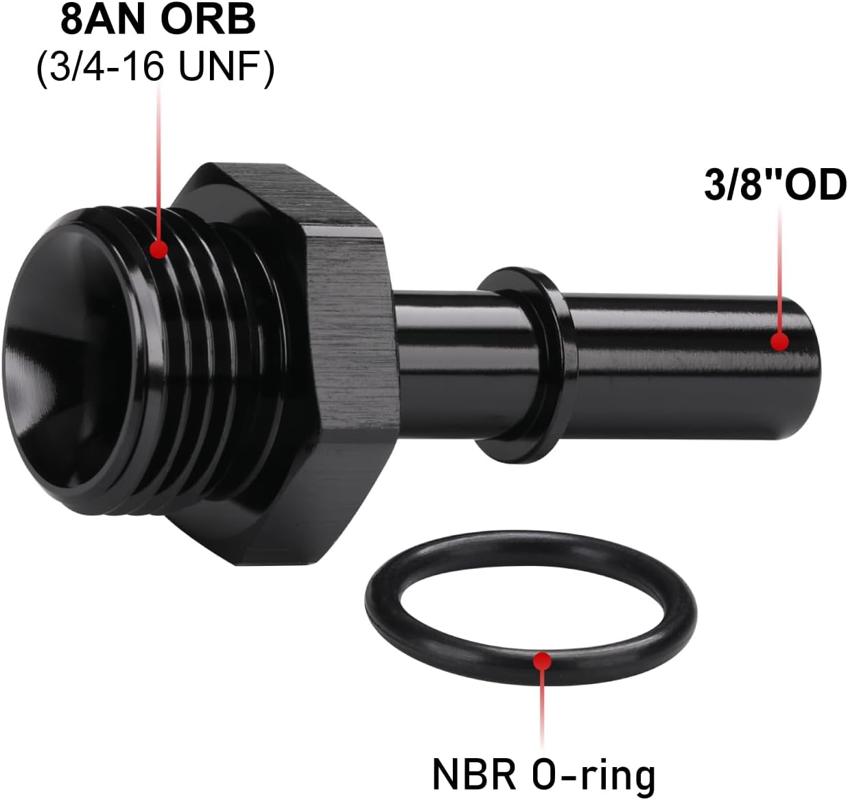 Adaptador combustible aluminio negro 3/8" SAE