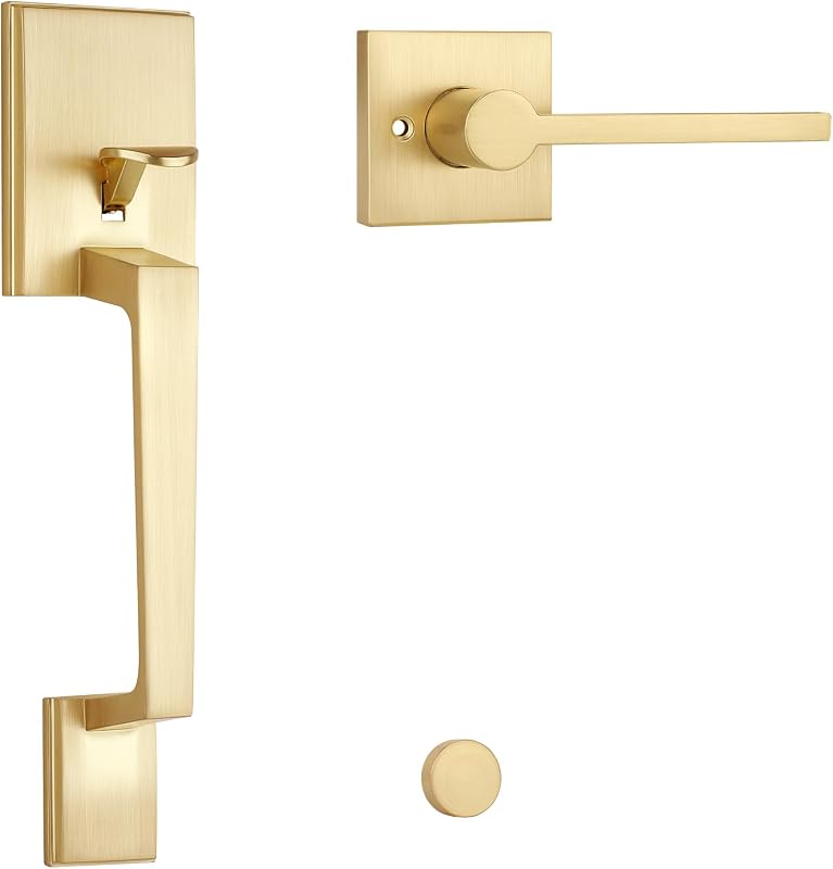 Manija puerta exterior dorada reversible acabado latón