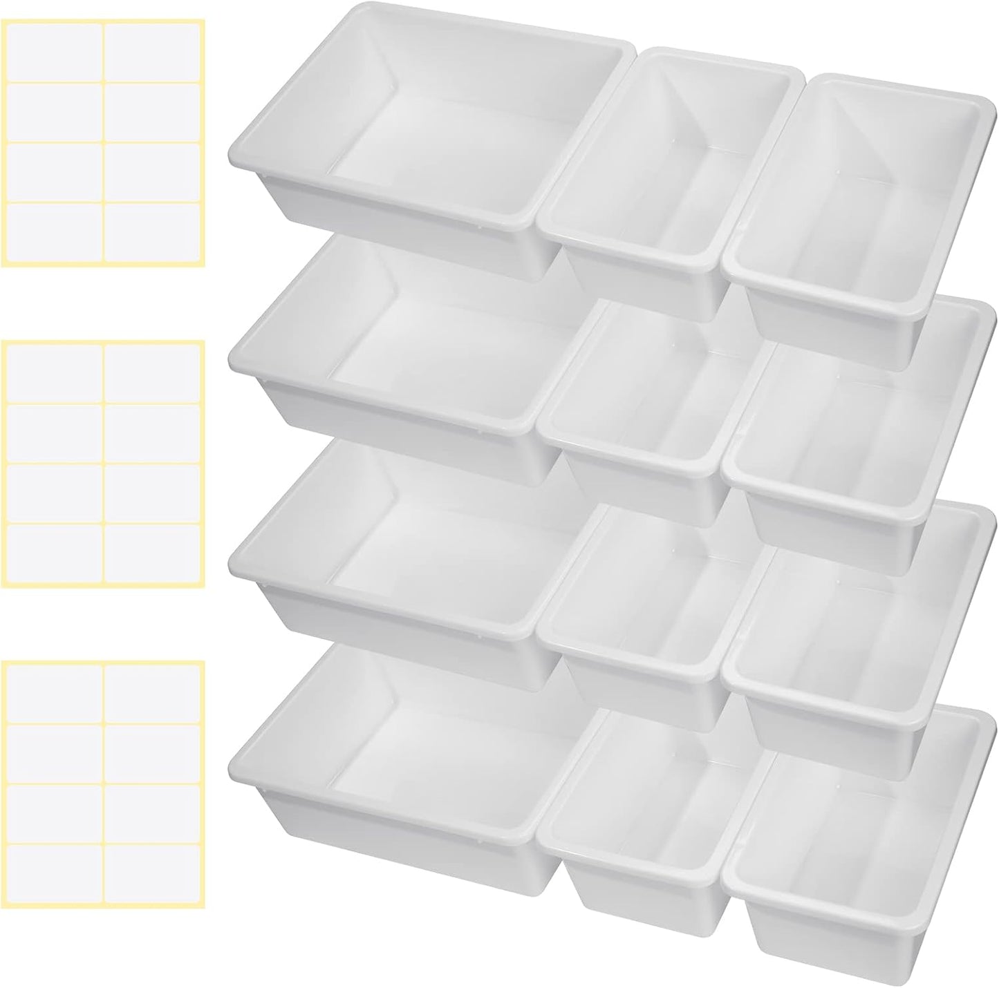 12 Cubos Plástico Almacenamiento Oficina con Etiquetas