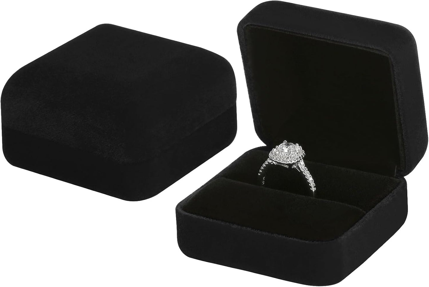 2 Pzas Caja Anillos Terciopelo Metálico para Mujeres y Niñas
