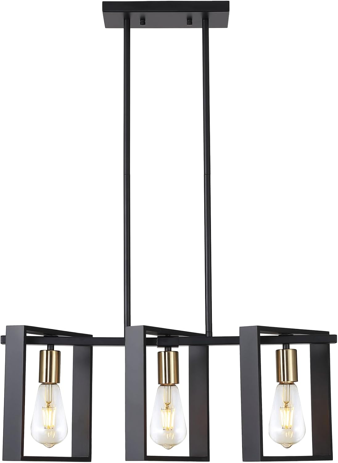 Lámpara colgante isla cocina 3 luces marco negro