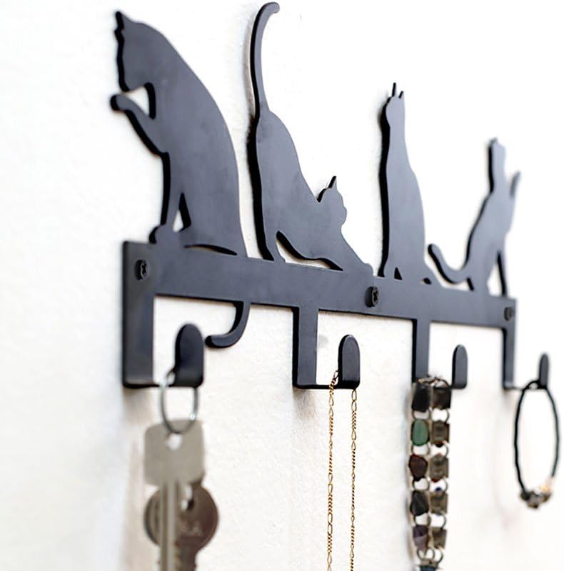 Soporte hierro llaves pared ganchos diseño gato 14.75x5.5x1"