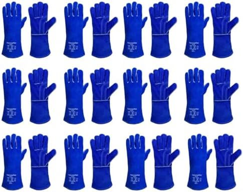 Guantes soldadura piel vaca azules resistente calor