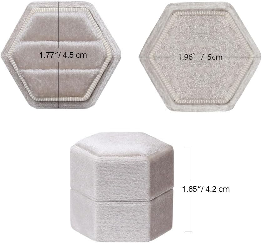Caja terciopelo hexagonal anillo compromiso tapa