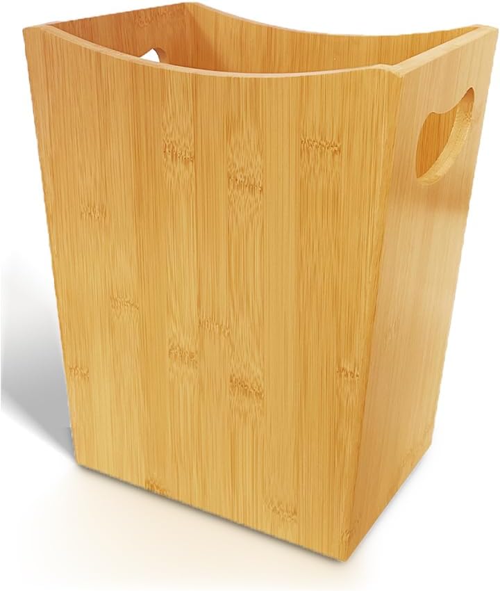 Basurero madera bambú 2gal con asas para baño oficina
