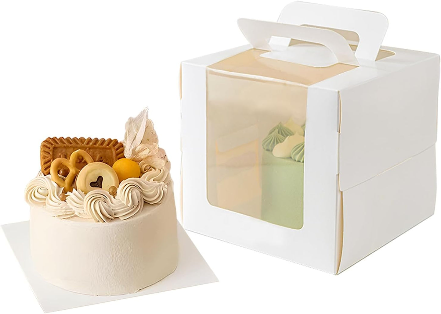 25 Cajas Blancas Tartas 5x5x4" Asa Tableros Soportes Ventana