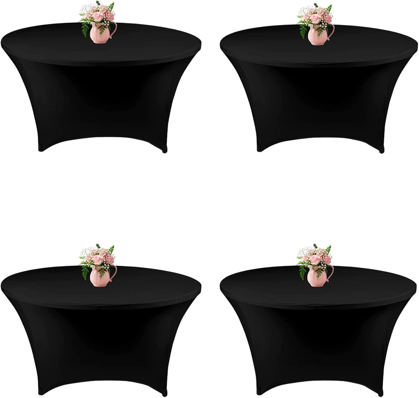 4 Manteles Redondos Elastano Negro 72pulg para Fiesta Bodas