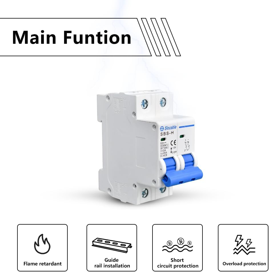 Disyuntor CC 2P 25A 500V para paneles solares riel DIN