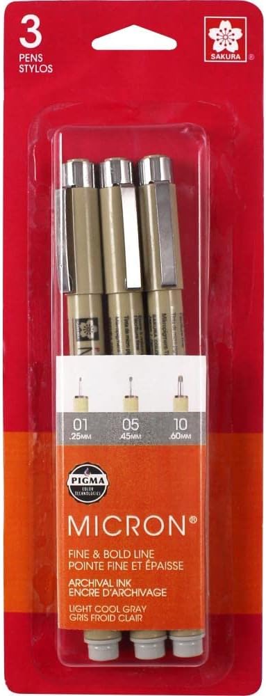 Set 3 Pzas Pigma Micron Gris Claro