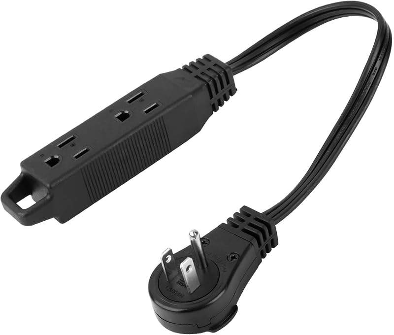 Cable extensión plano giratorio 360° 1 pie 3 salidas 16 AWG negro