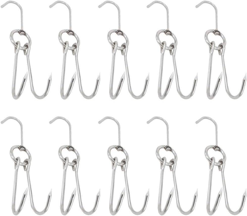 10 Ganchos Acero Inox para Carne Cerdo Barbacoa