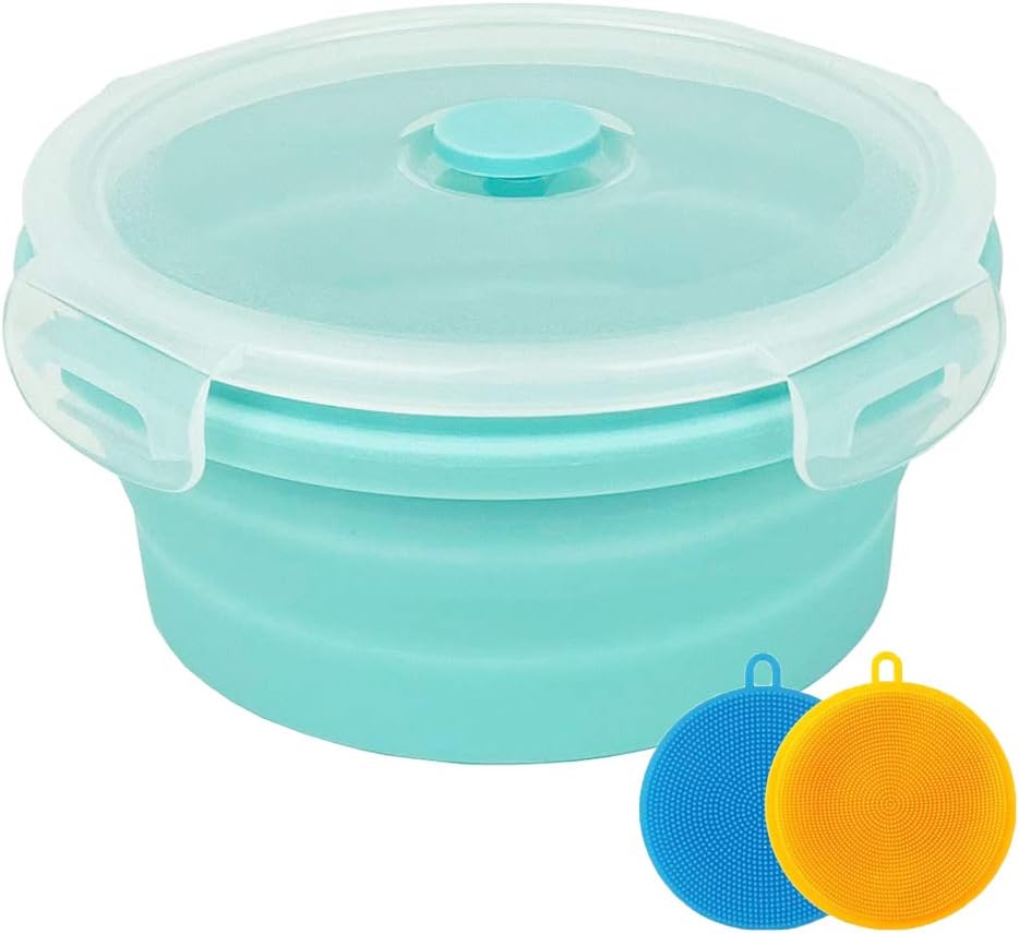 Cuenco silicona plegable para camping con tapa y esponjas