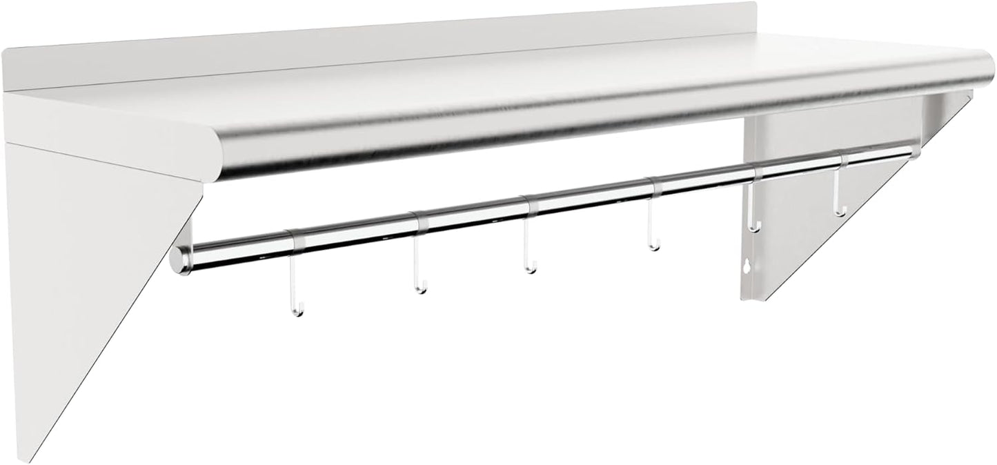 Estante acero inox 12x48pulg barra suspensión flotante NSF