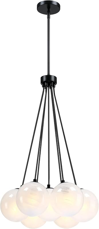 Candelabro Sputnik Globo Negro Vidrio Lechoso Lámpara