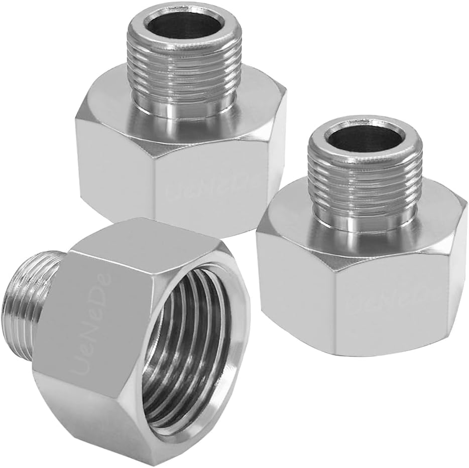 3 Adaptadores agua 1/2pulg a 3/8pulg comp latón niquelado