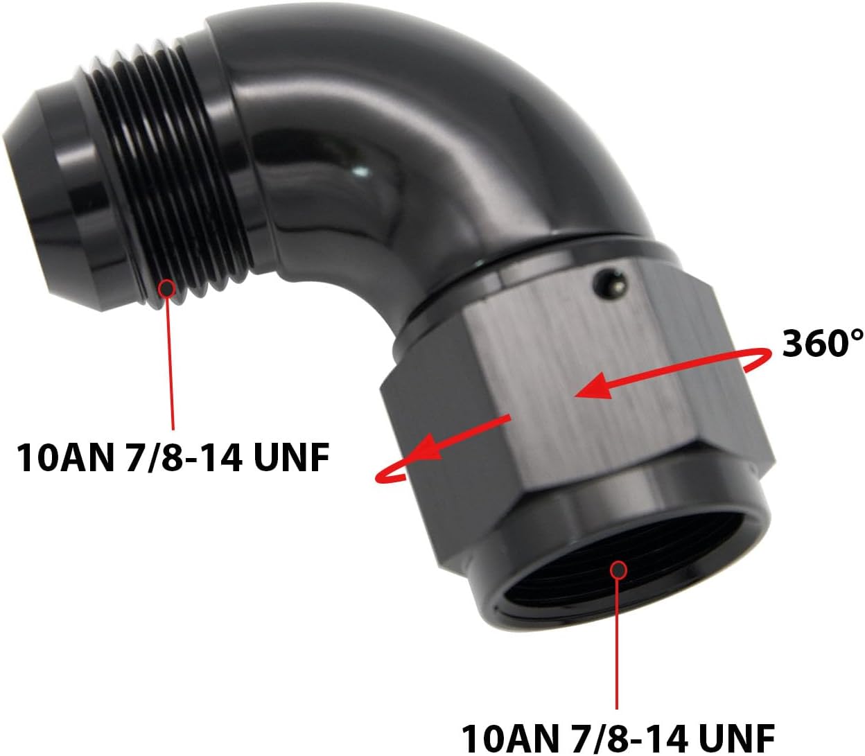 Adaptador codo aluminio negro 90 grados flujo completo