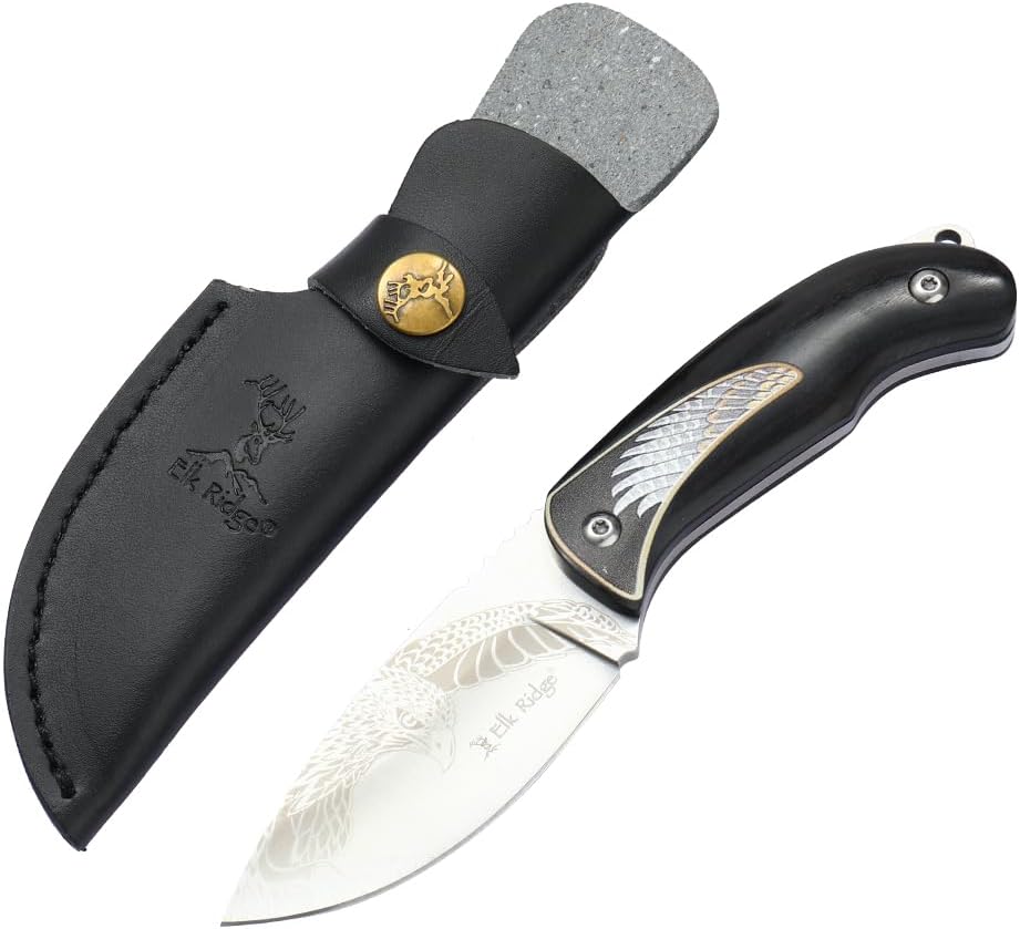 Cuchillo caza hoja fija 7" mango madera funda cuero