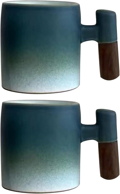 Tazas Espresso Cerámica 2oz Mango Madera Set 2/4 Pzas Cafetería