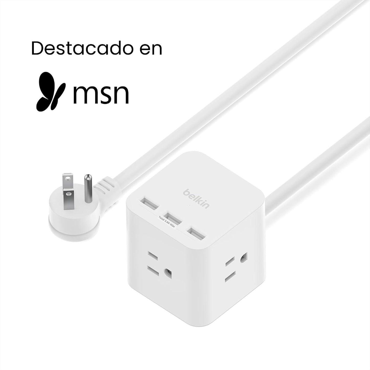 Cubo alimentación 6 tomas 3 USB-A 5ft resistente para hogar oficina