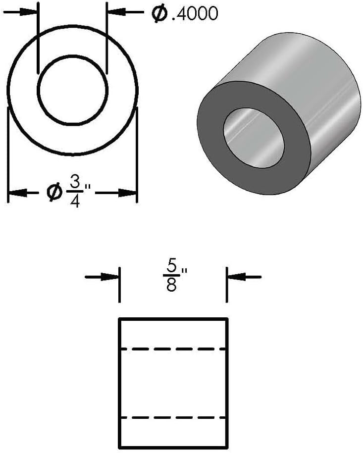 Espaciador aluminio negro 3/4x3/8 pulg redondo liso