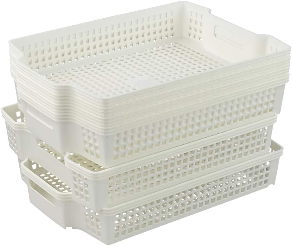 6 Pzas Cestas Plástico Apilables Bandeja Papel Blanco