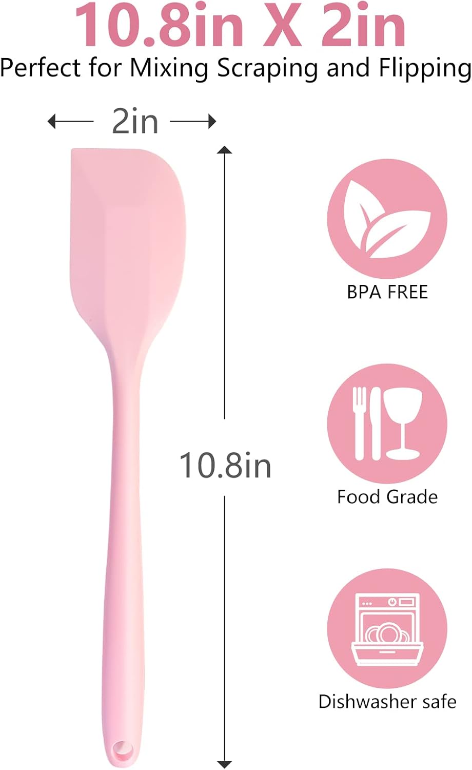 Espátula silicona rosa 10.8pulg cocina flexible antiadherente
