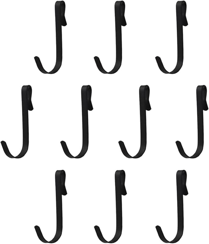 10 Ganchos J Negro Plateado para Estante Acero Inox
