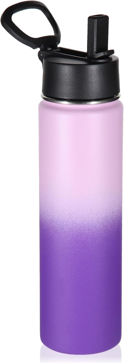 Botella agua acero inox doble pared 24oz con popote