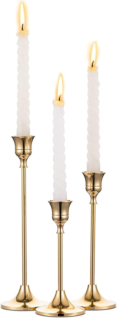 Portavelas latón dorado vintage set 3 decorativo mesa chimenea