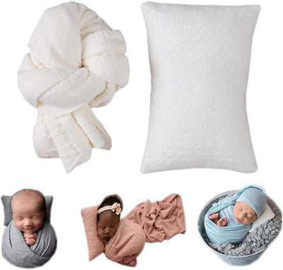 Juego accesorios foto bebé manta elástica almohadilla blanco