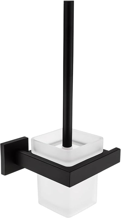 Set cepillo soporte inodoro pared metal vidrio negro