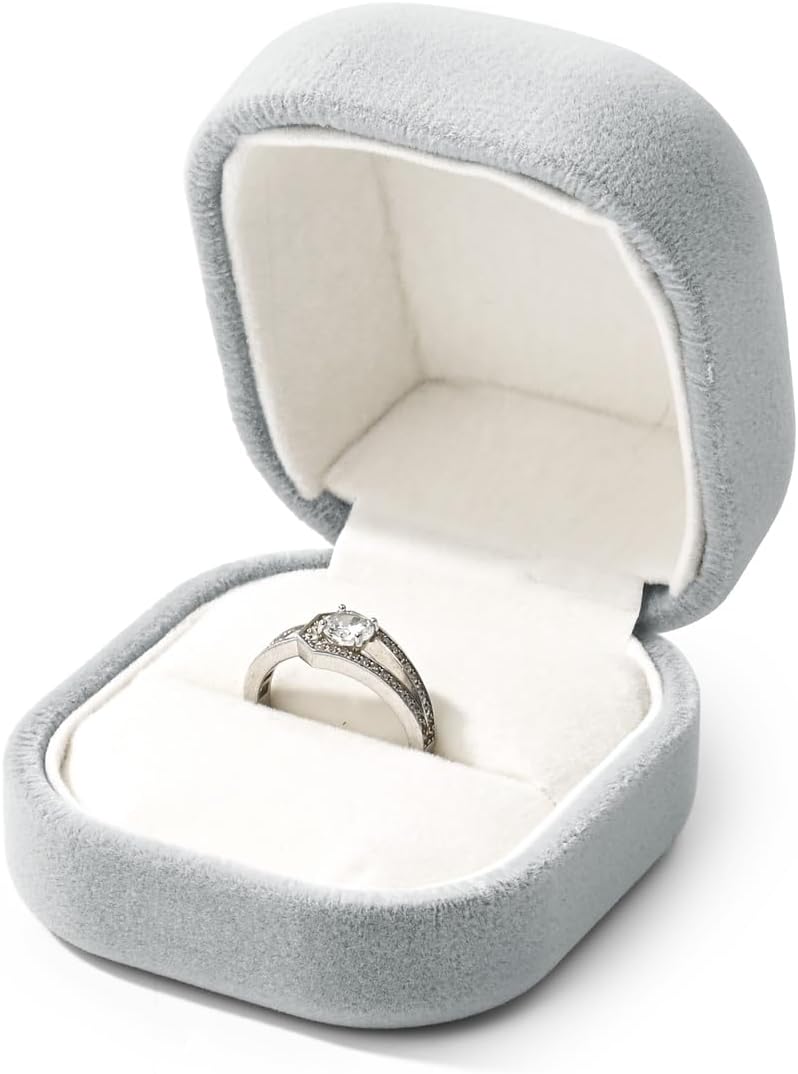 Caja terciopelo anillos regalo cumpleaños bodas gris