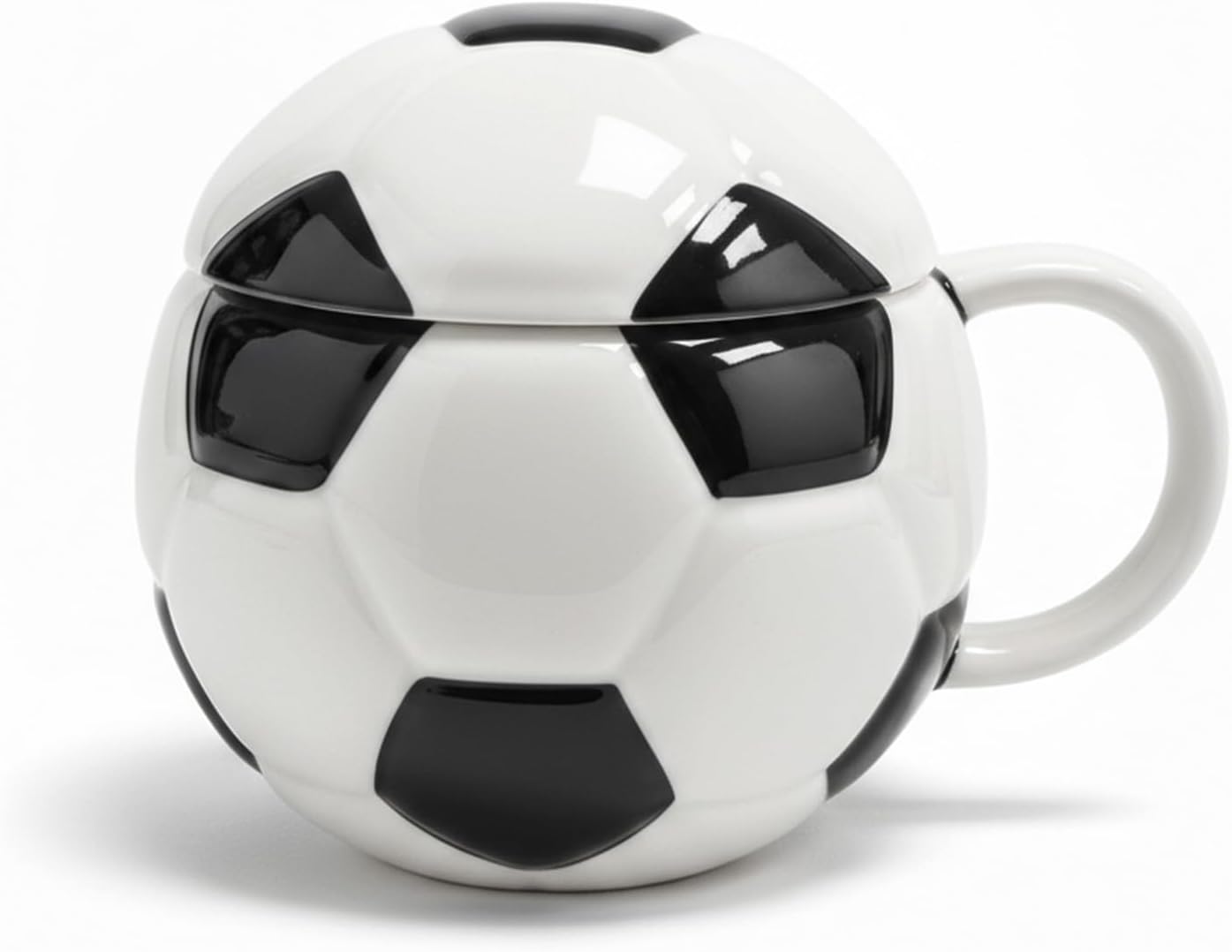Taza cerámica forma fútbol 13oz con tapa regalo deporte
