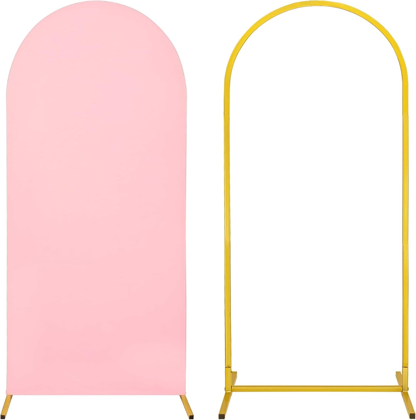 Soporte arco metal y telón elastano rosa para bodas