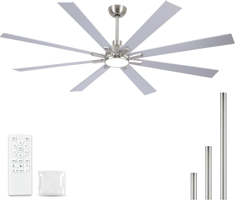 Ventilador techo 72pulg luces control remoto níquel 6 vel