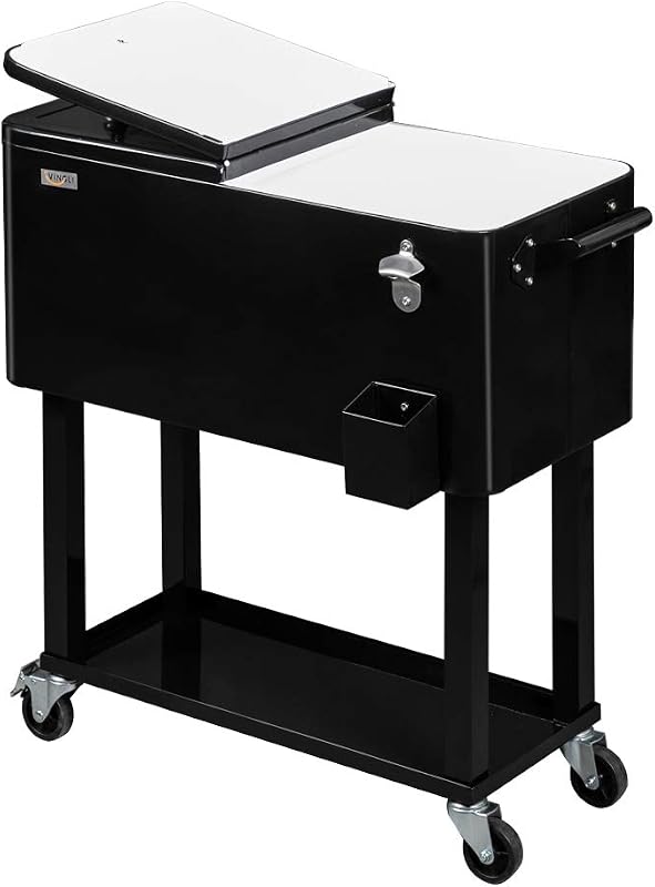 Baúl hielo rodante 80qt carrito fiesta con estante y abridor