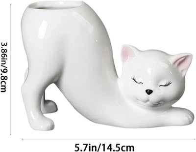 Maceta cerámica para gatos y suculentas decoración hogar blanco