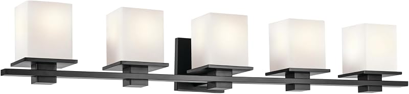 Lámpara tocador baño 5 luces cristal opalo satinado negro