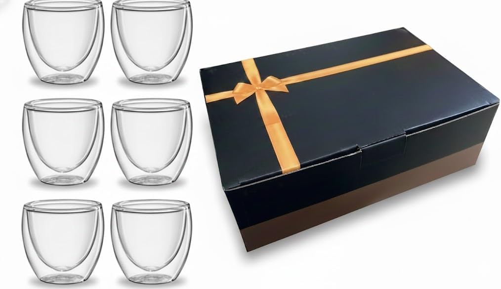 6 Tazas Café Expreso Vidrio Borosilicato 2.7oz Aisladas