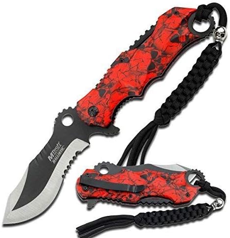 Cuchillo plegable asistido acero inox mango calavera roja