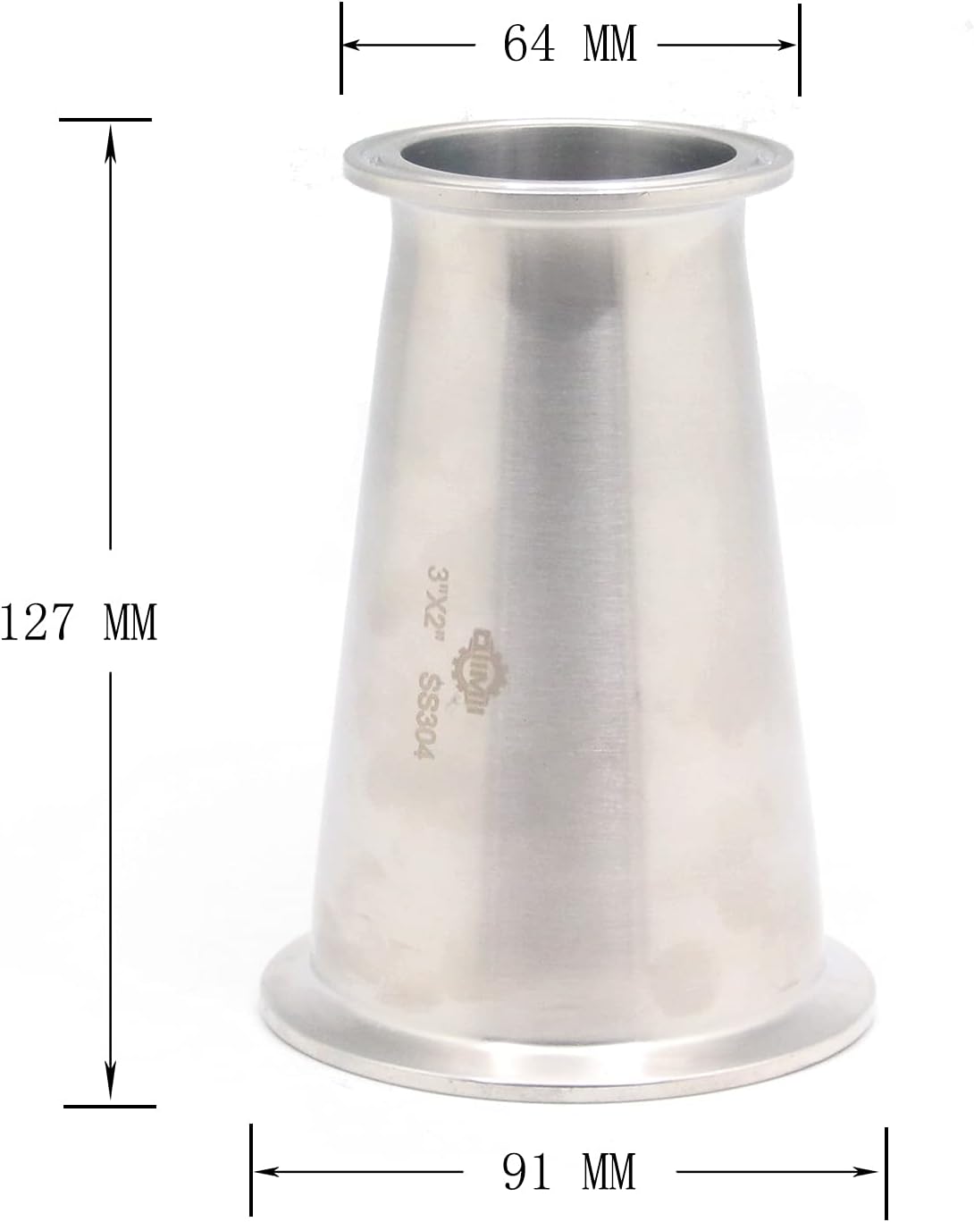 Reductor concéntrico tri sanitaria acero inox 304 3x2pulg