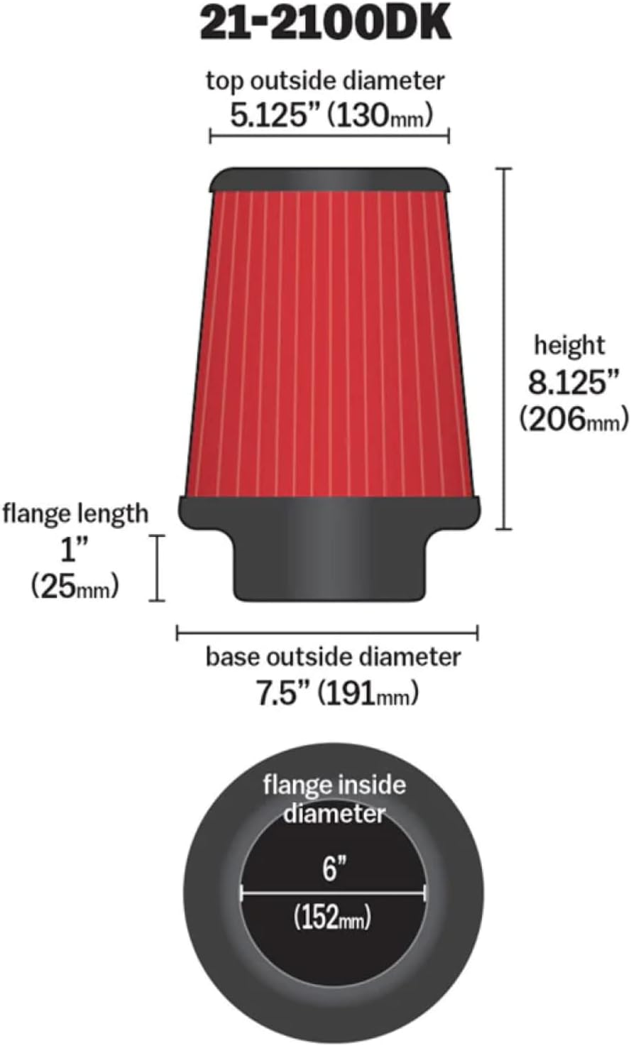 Filtro aire universal Dryflow 21-2100dk redondo cónico 6pulg