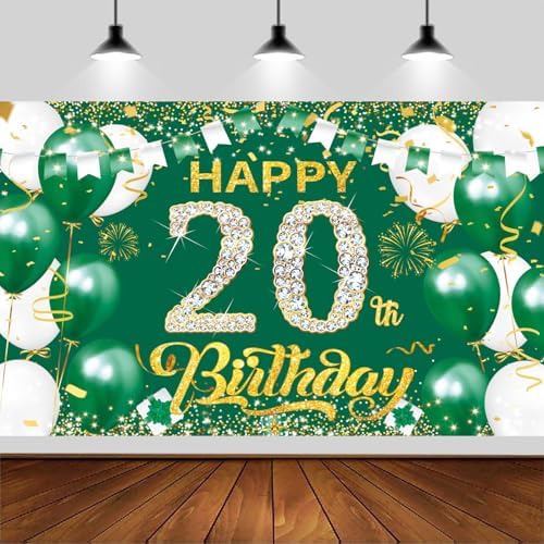 Cartel cumpleaños 6x3.6ft verde y dorado para niños y adultos