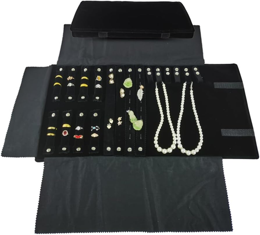 Estuche terciopelo organiz. enrollable para joyas negro