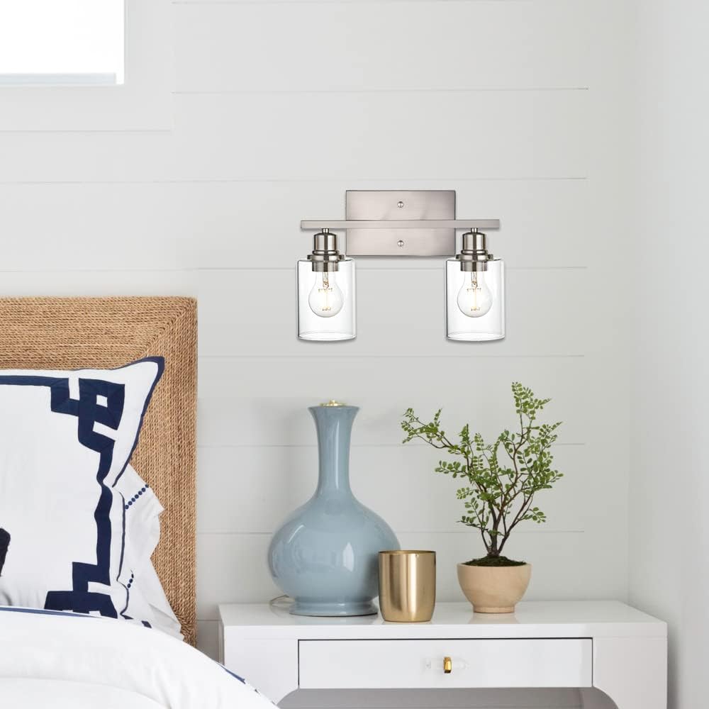 Lámpara tocador baño 2 luces níquel cepillado vidrio