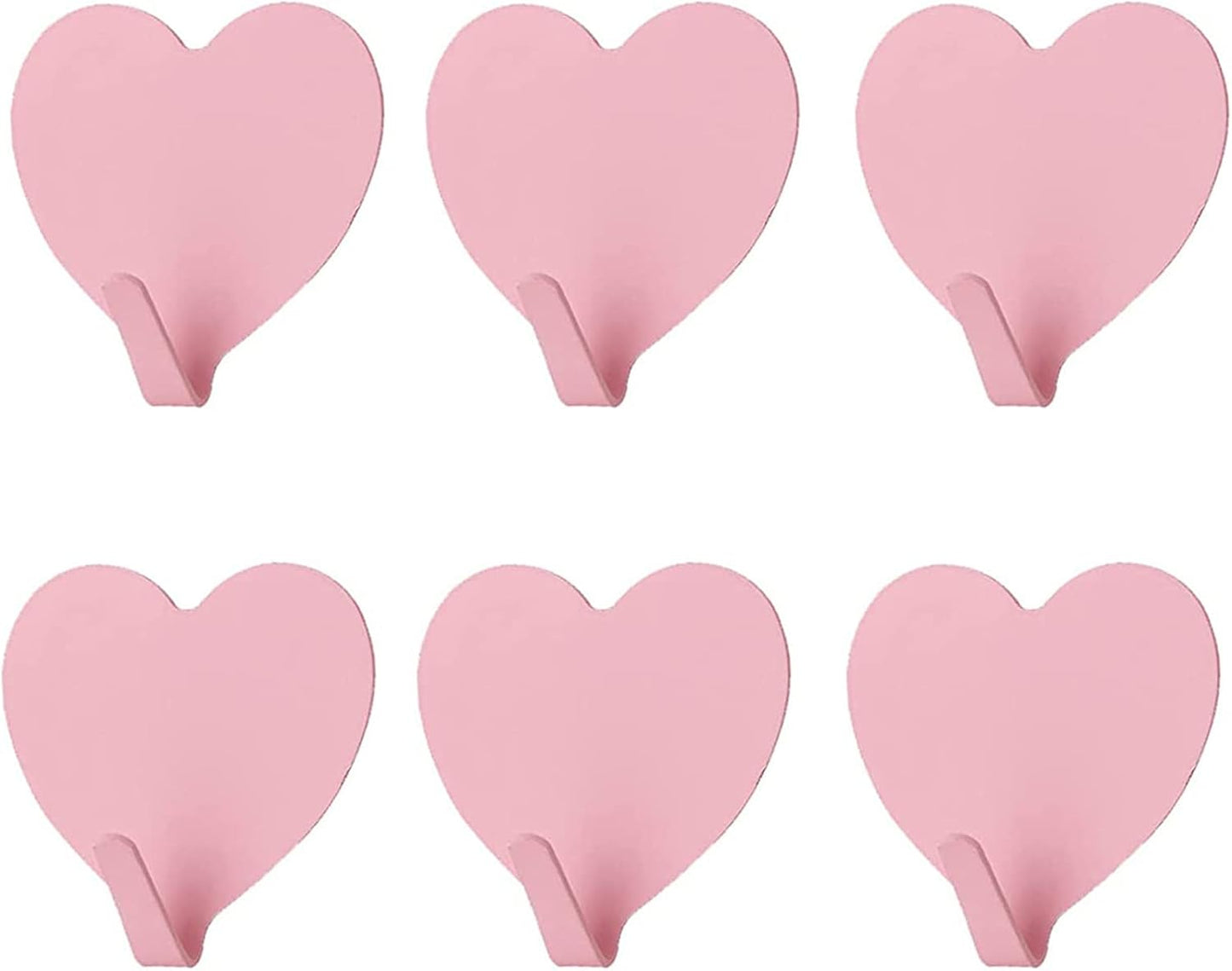 6 Ganchos Pared Corazón Acero Inox Adhesivo Rosa Claro