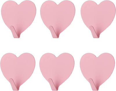 6 Ganchos Pared Corazón Acero Inox Adhesivo Rosa Claro