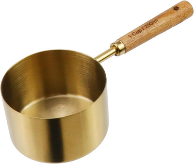Taza medidora con mango madera y cuchara acero inox 8.5oz