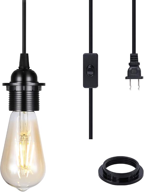 2 Lámparas colgantes enchufables E26/E27 negro con interruptor