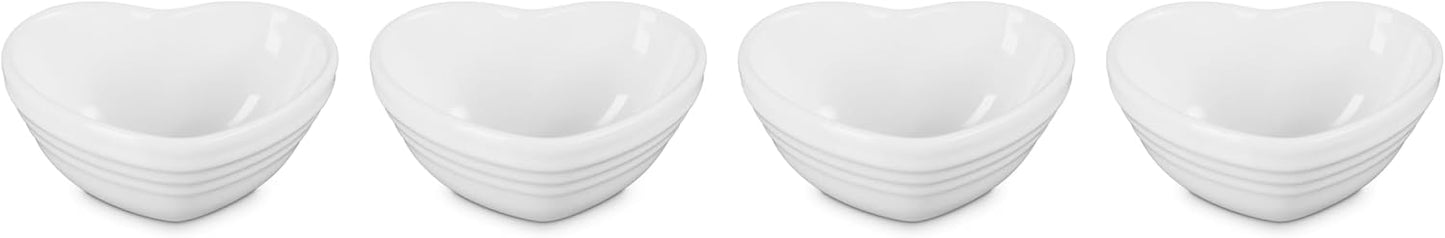 Set 4 Cuencos Cerámica Corazón Blanco